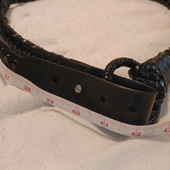 Black Leather Weave  Double Tier Belt Circle Unique Leather Buckle Vintage main image 6